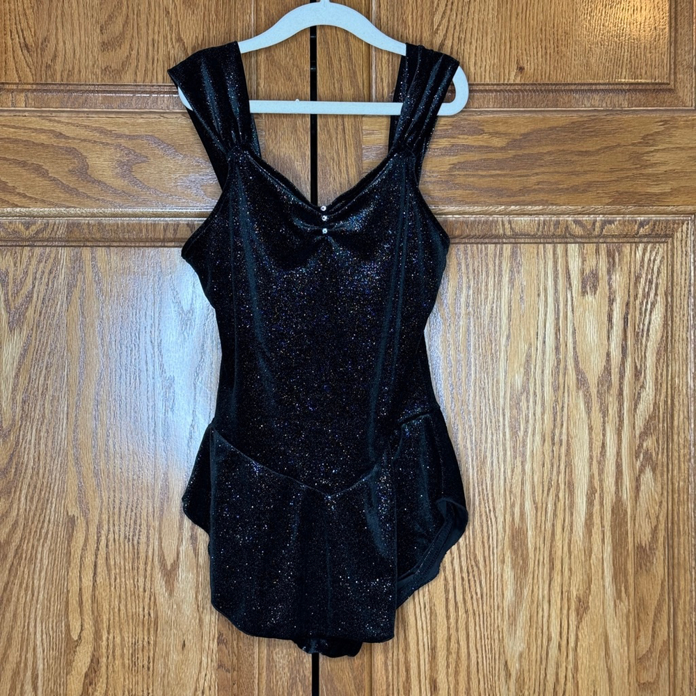 Girls' Black Sparkle Velvet Dance Dress with Skirt